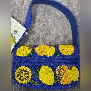 America & Beyond Blue Lemon Beaded Bag + Earrings Viral TikTok Unique Gift New